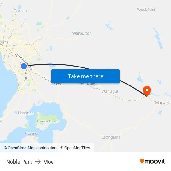 Noble Park to Moe map