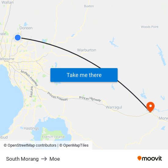 South Morang to Moe map