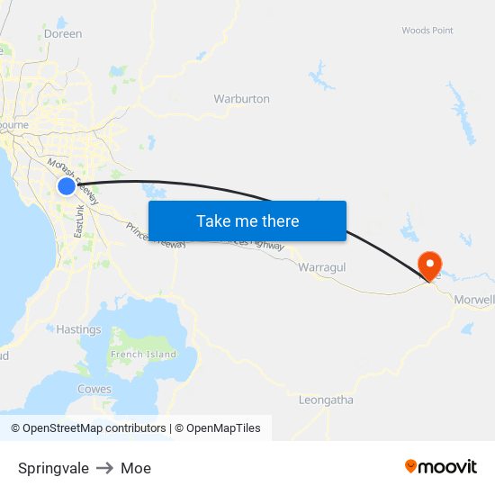 Springvale to Moe map