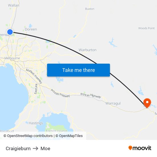 Craigieburn to Moe map