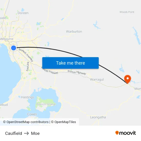 Caulfield to Moe map