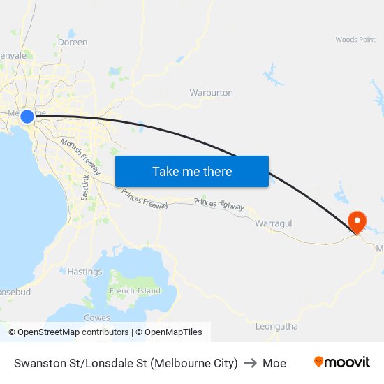 Swanston St/Lonsdale St (Melbourne City) to Moe map