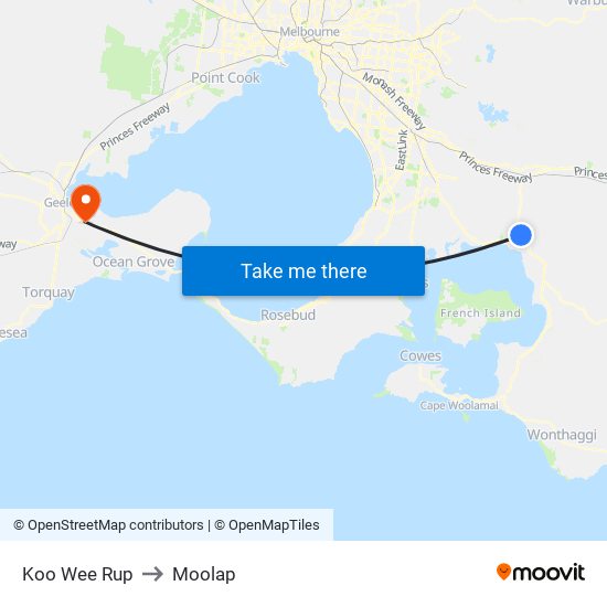 Koo Wee Rup to Moolap map