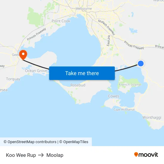 Koo Wee Rup to Moolap map