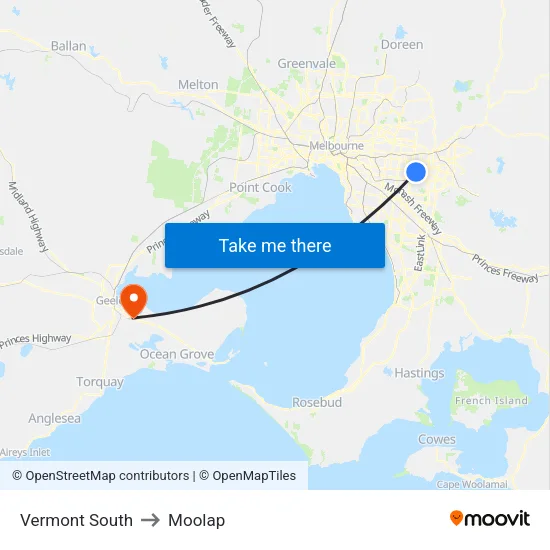 Vermont South to Moolap map