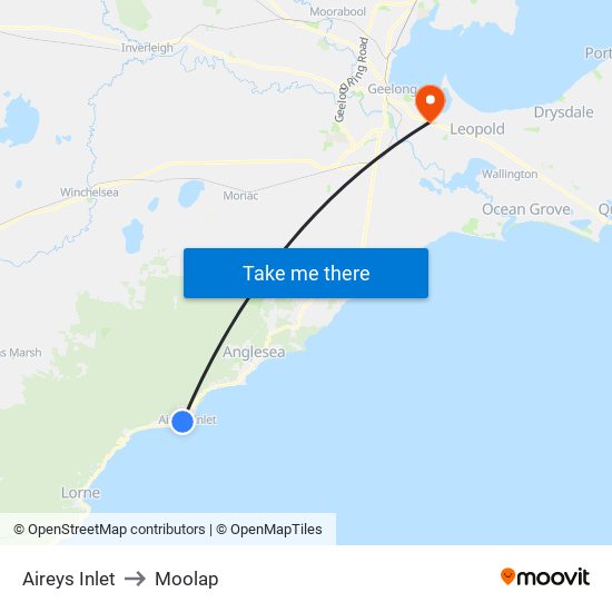 Aireys Inlet to Moolap map