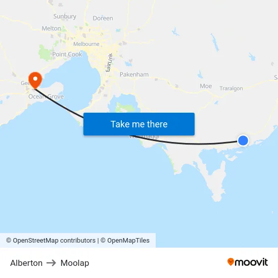 Alberton to Moolap map