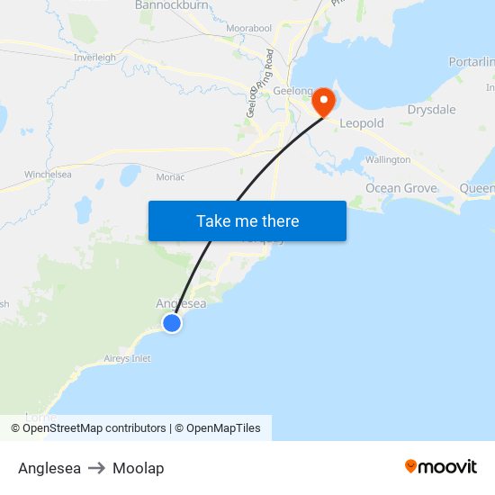 Anglesea to Moolap map