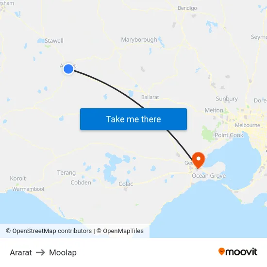 Ararat to Moolap map