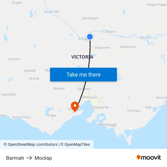Barmah to Moolap map