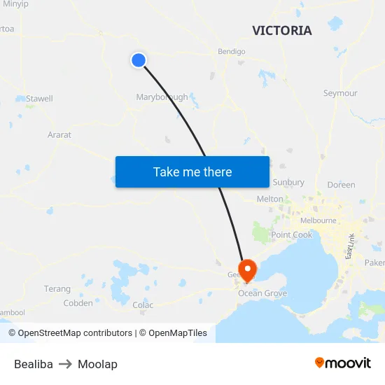 Bealiba to Moolap map