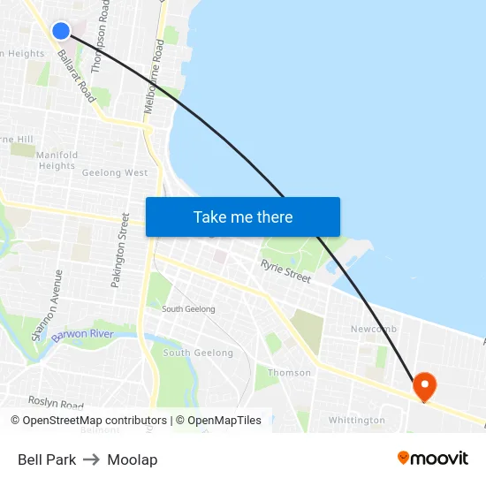 Bell Park to Moolap map