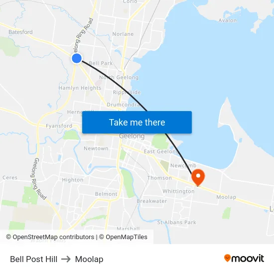 Bell Post Hill to Moolap map