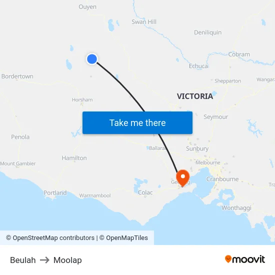 Beulah to Moolap map