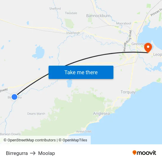 Birregurra to Moolap map