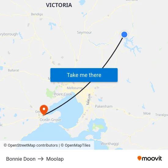 Bonnie Doon to Moolap map