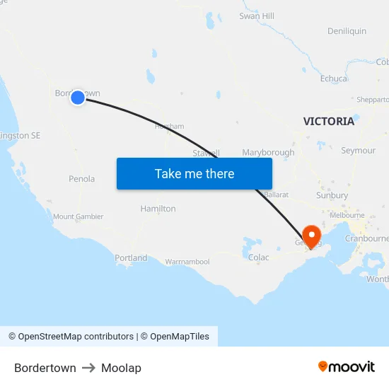 Bordertown to Moolap map