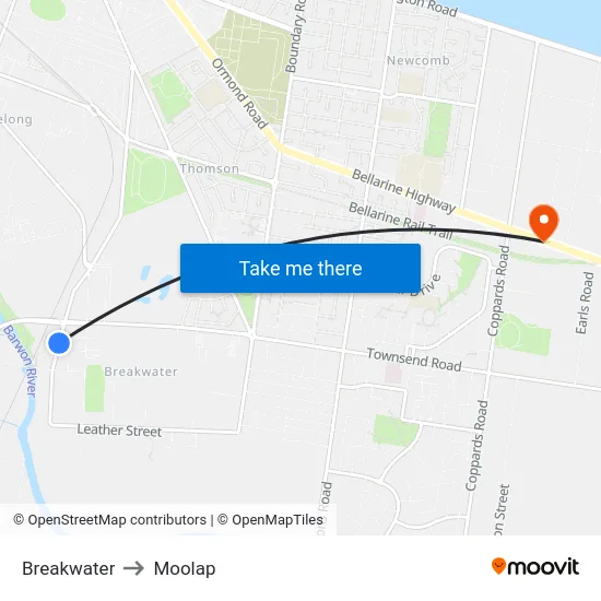 Breakwater to Moolap map
