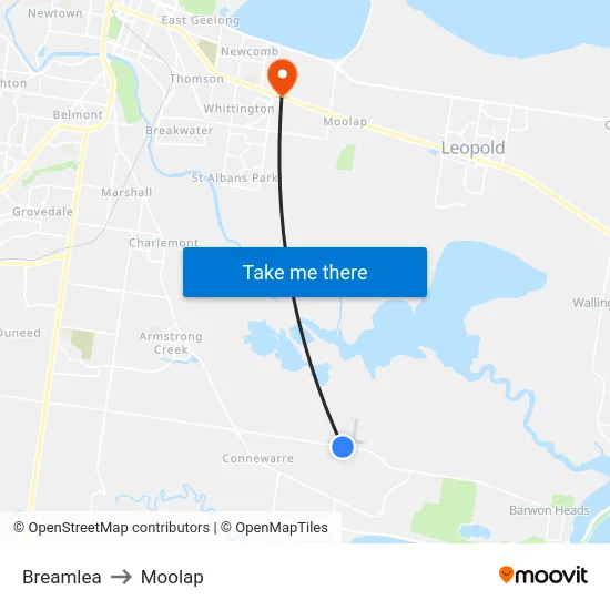 Breamlea to Moolap map