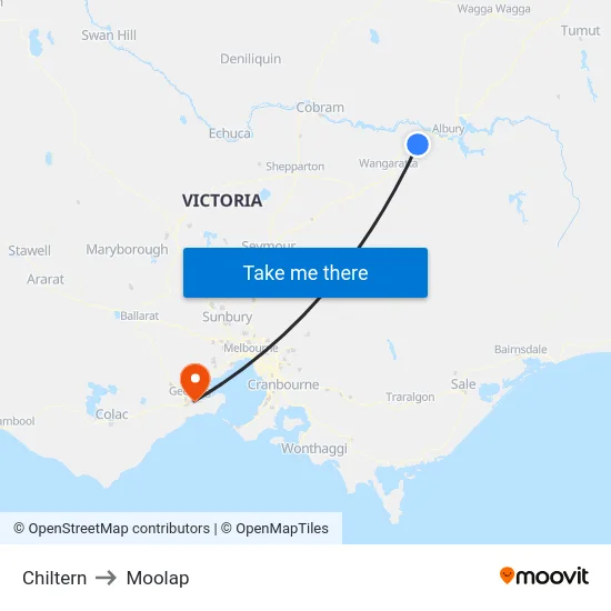 Chiltern to Moolap map