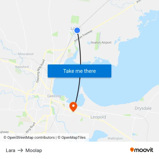 Lara to Moolap map