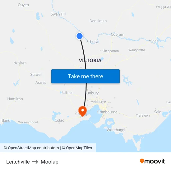 Leitchville to Moolap map