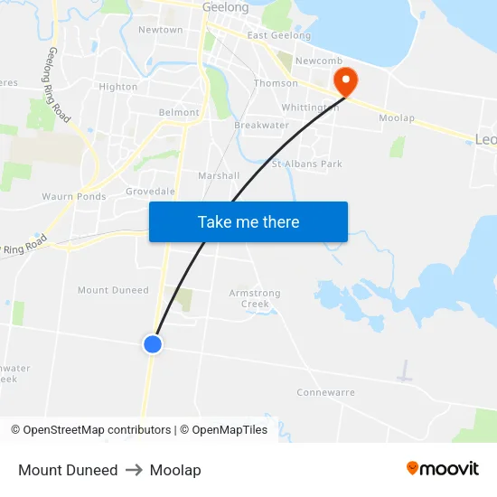 Mount Duneed to Moolap map