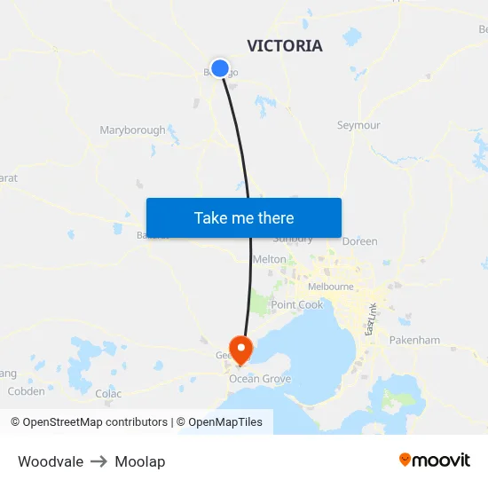 Woodvale to Moolap map