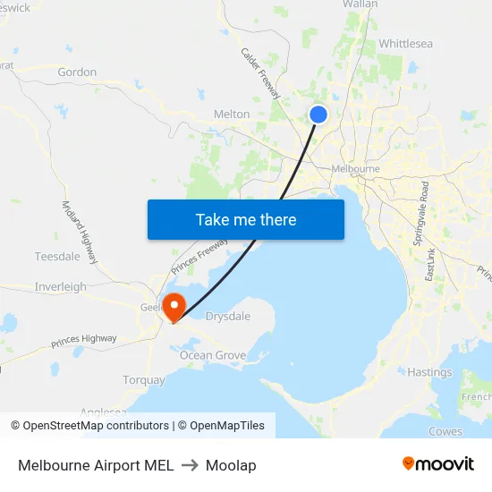 Melbourne Airport MEL to Moolap map