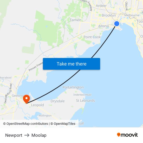 Newport to Moolap map