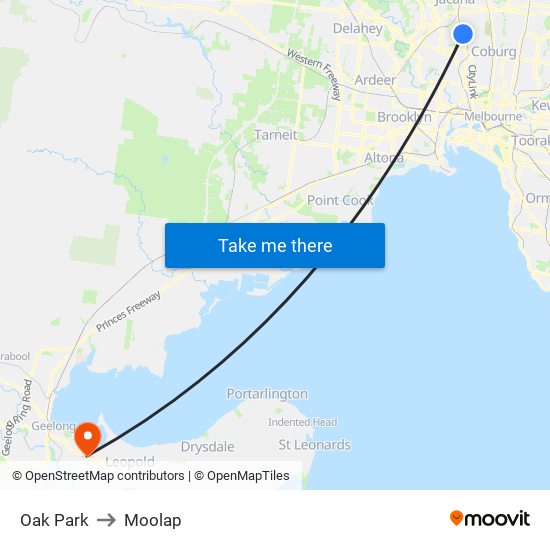 Oak Park to Moolap map