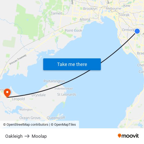 Oakleigh to Moolap map