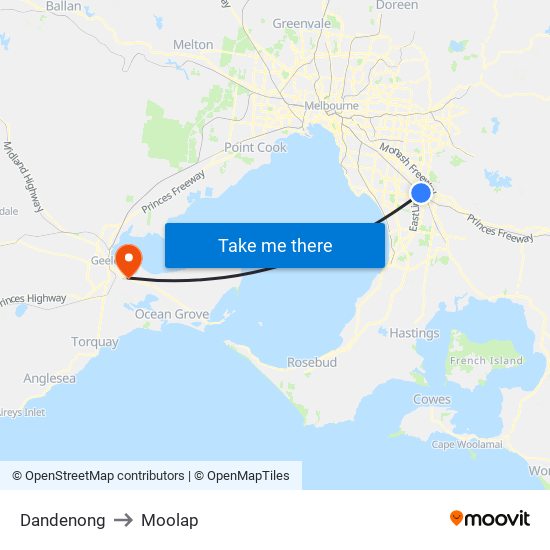 Dandenong to Moolap map