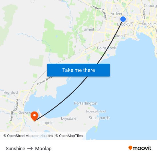 Sunshine to Moolap map