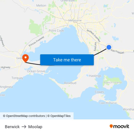 Berwick to Moolap map