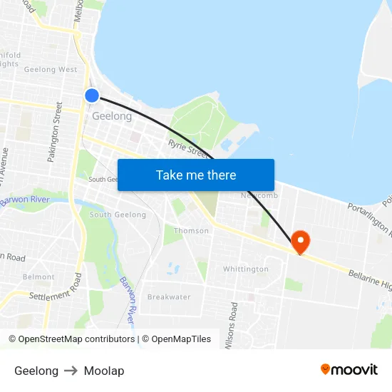 Geelong to Moolap map