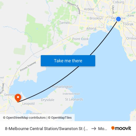 8-Melbourne Central Station/Swanston St (Melbourne City) to Moolap map