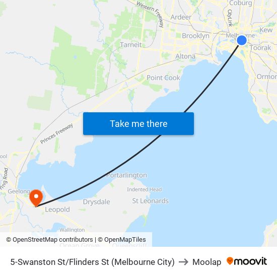 5-Swanston St/Flinders St (Melbourne City) to Moolap map