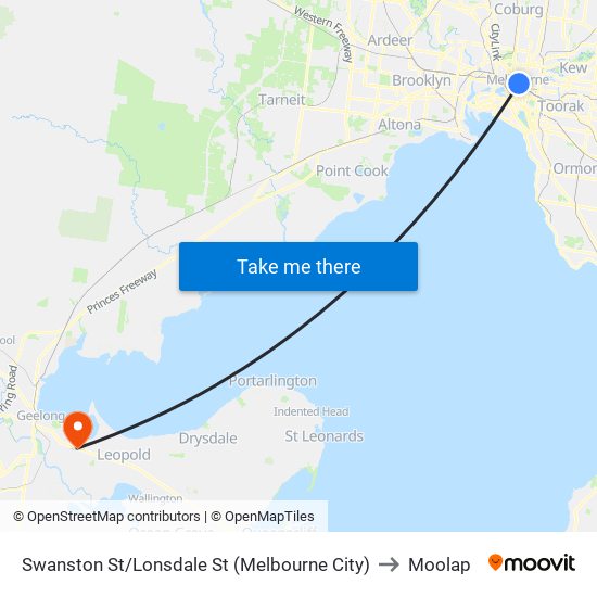 Swanston St/Lonsdale St (Melbourne City) to Moolap map