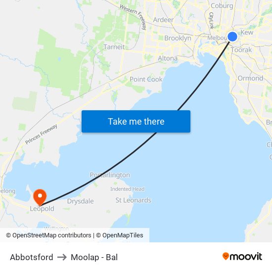 Abbotsford to Moolap - Bal map