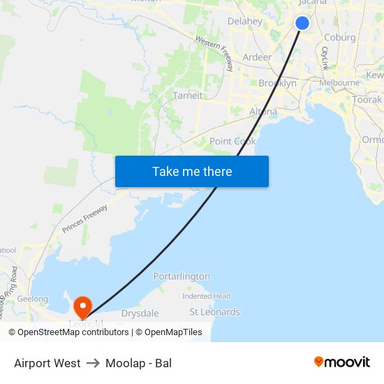 Airport West to Moolap - Bal map