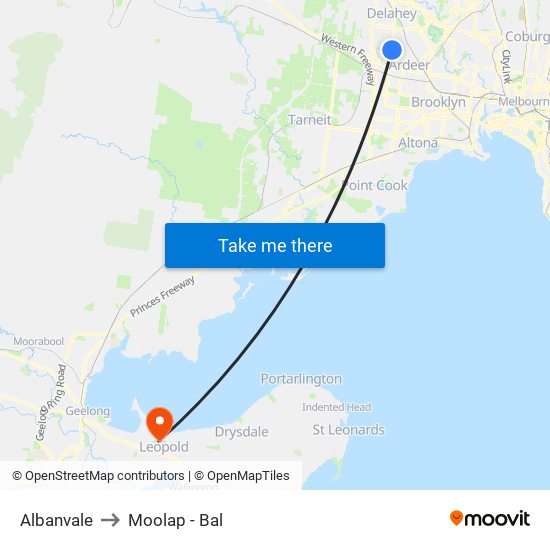 Albanvale to Moolap - Bal map