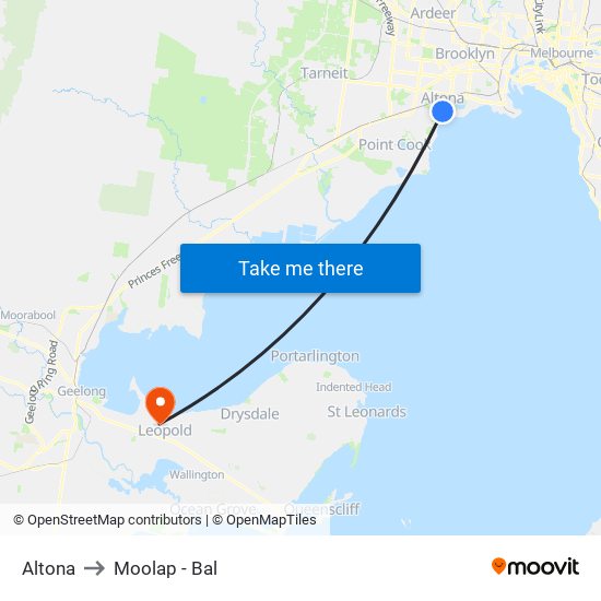 Altona to Moolap - Bal map