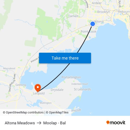 Altona Meadows to Moolap - Bal map