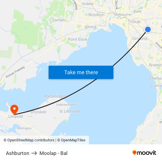 Ashburton to Moolap - Bal map