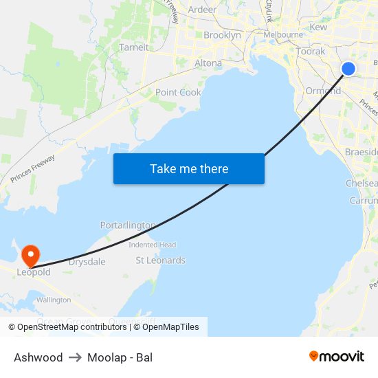 Ashwood to Moolap - Bal map