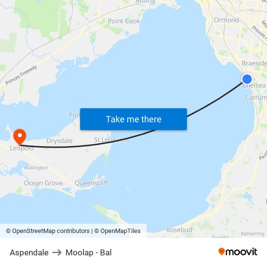 Aspendale to Moolap - Bal map