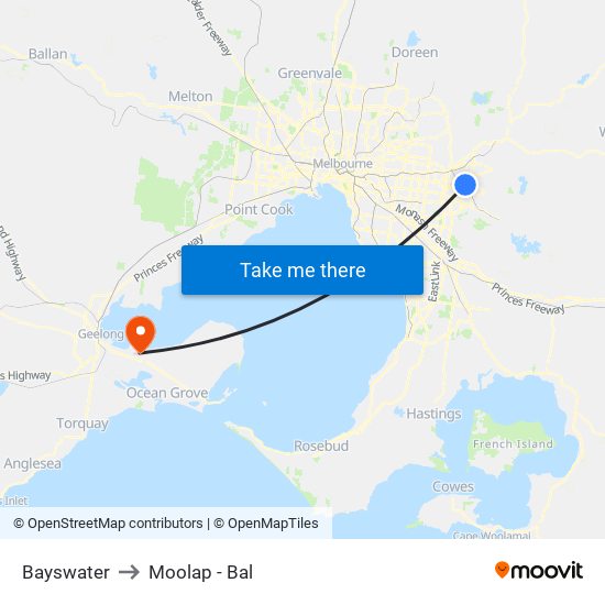 Bayswater to Moolap - Bal map