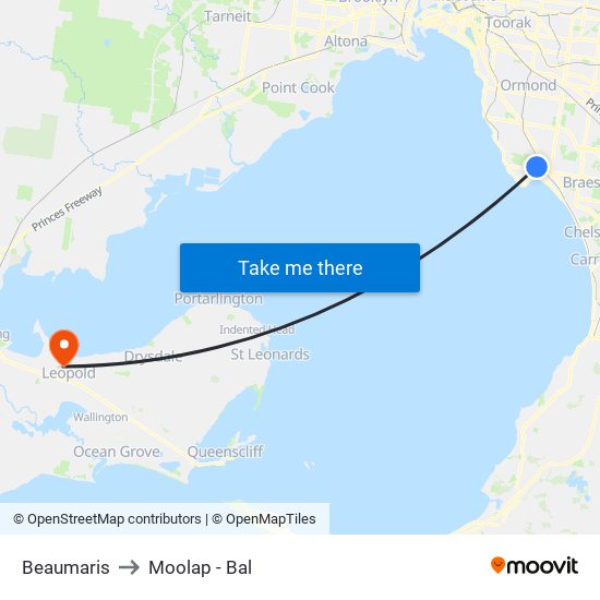 Beaumaris to Moolap - Bal map
