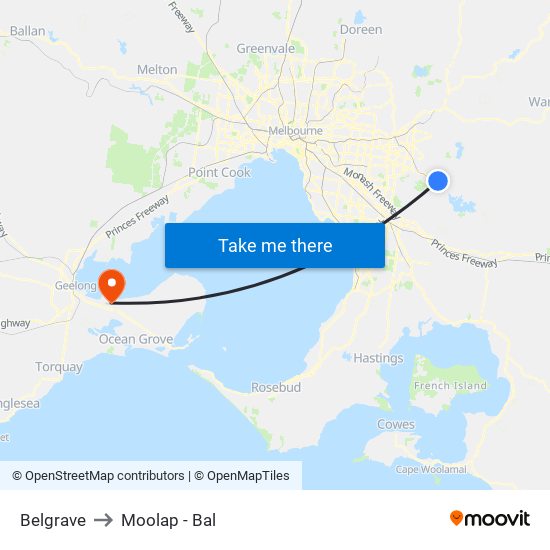 Belgrave to Moolap - Bal map